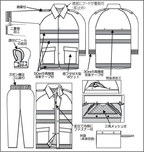 【富士ビニール工業】 クールコート夜行雨衣 4L（上下セット）【業務用・作業用・レインコート 】