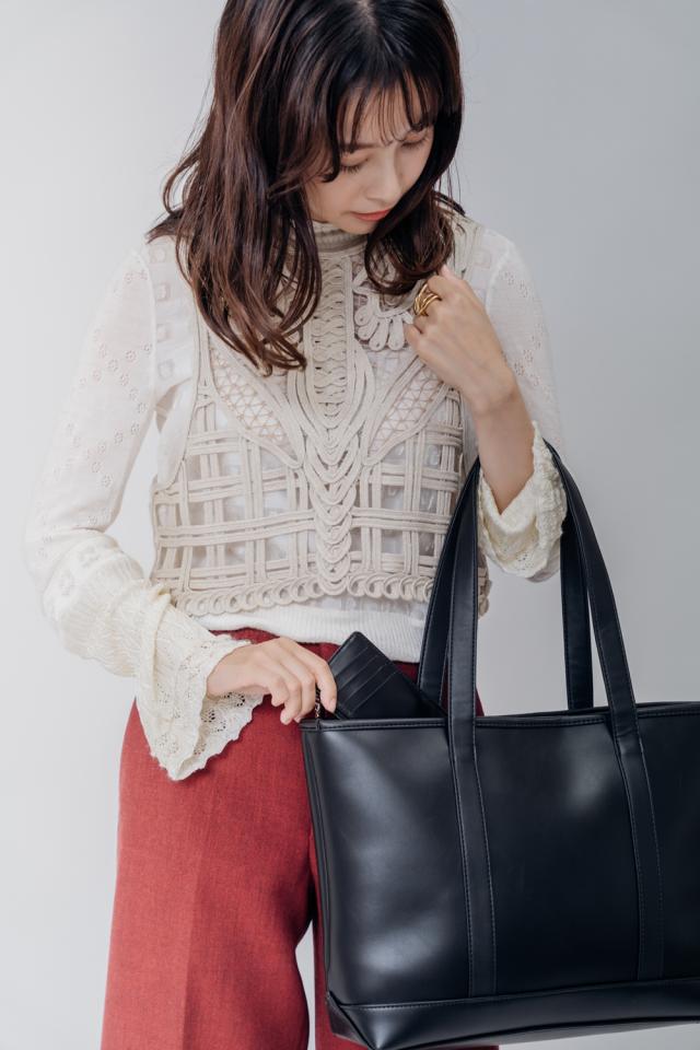 DEVICE＋ フェイクレザー シックデザイントートバッグ