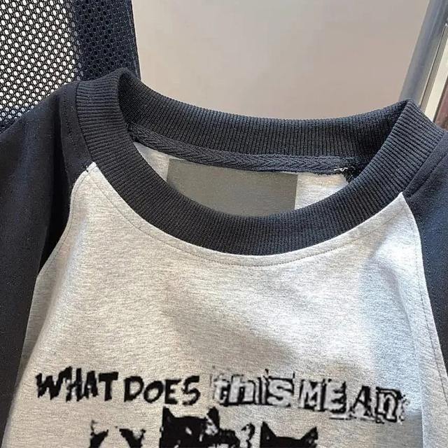 猫ミーム キャット Y2K ロゴ グラフィック ルーズ ラグラン Tシャツ