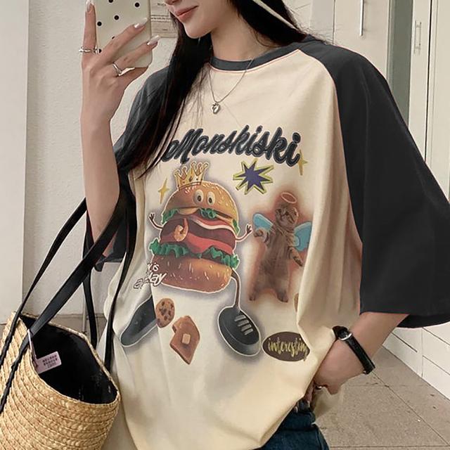 グラフィック ロゴ スペース ギャラクシー 宇宙 ジャンク フード ジャンキープリント ネコ ビッグシルエット ヴィンテージライク 古着風 半袖 Tシャツ