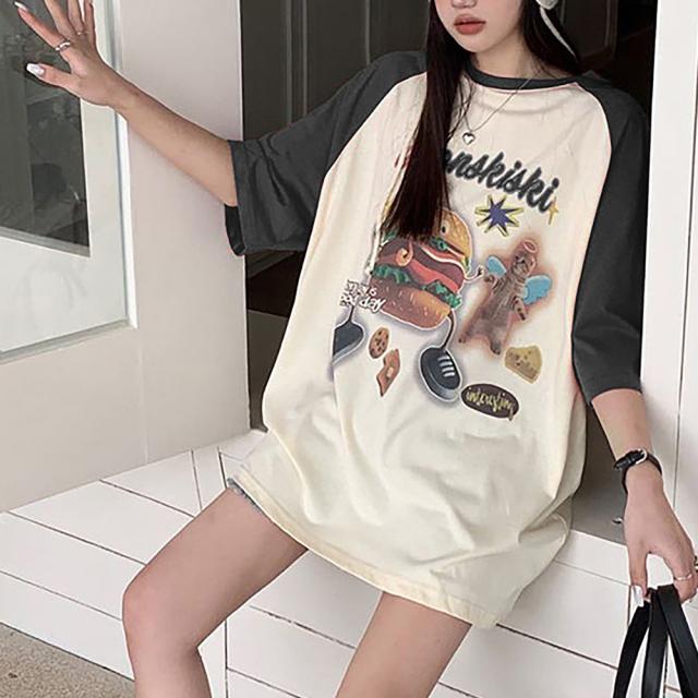 グラフィック ロゴ スペース ギャラクシー 宇宙 ジャンク フード ジャンキープリント ネコ ビッグシルエット ヴィンテージライク 古着風 半袖 Tシャツ