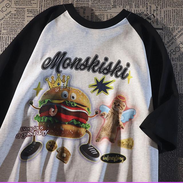 グラフィック ロゴ スペース ギャラクシー 宇宙 ジャンク フード ジャンキープリント ネコ ビッグシルエット ヴィンテージライク 古着風 半袖 Tシャツ