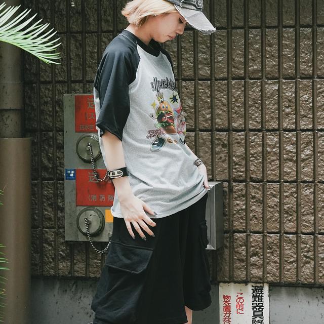 グラフィック ロゴ スペース ギャラクシー 宇宙 ジャンク フード ジャンキープリント ネコ ビッグシルエット ヴィンテージライク 古着風 半袖 Tシャツ