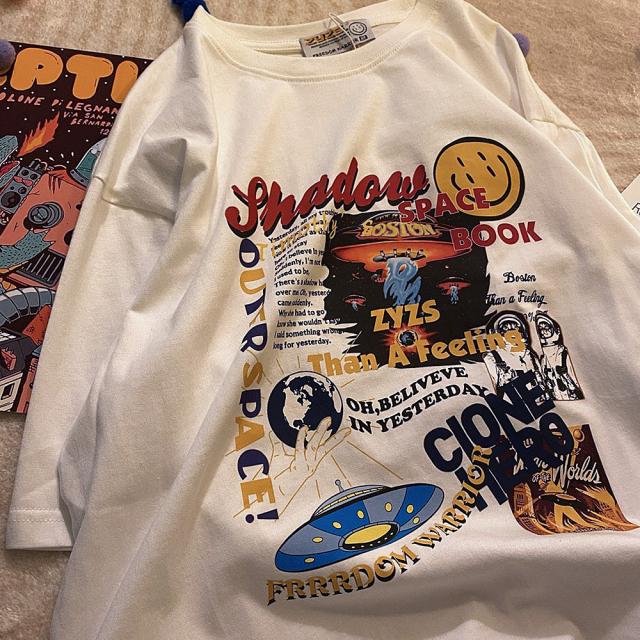 グラフィック ロゴ スペース ギャラクシー 宇宙 ジャンク フード ジャンキープリント ネコ ビッグシルエット ヴィンテージライク 古着風 半袖 Tシャツ