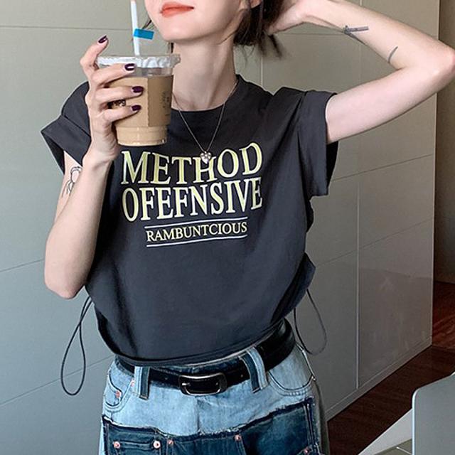 ロゴ Y2K クロップド ショート丈 ドロースト ヴィンテージライク 古着風 ストリート 半袖 Tシャツ