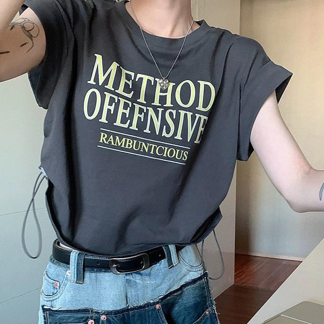 ロゴ Y2K クロップド ショート丈 ドロースト ヴィンテージライク 古着風 ストリート 半袖 Tシャツ