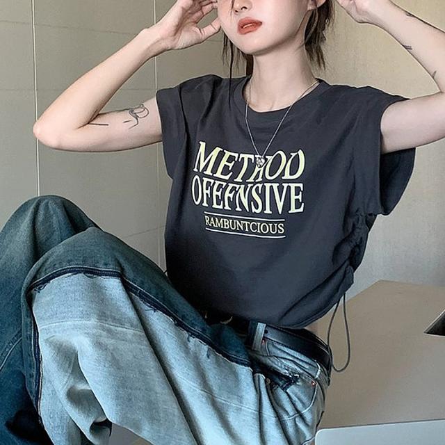 ロゴ Y2K クロップド ショート丈 ドロースト ヴィンテージライク 古着風 ストリート 半袖 Tシャツ