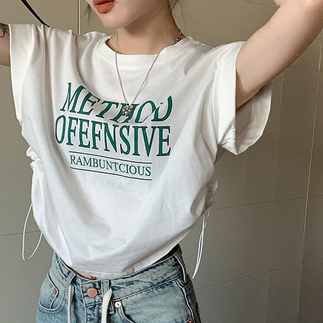 ロゴ Y2K クロップド ショート丈 ドロースト ヴィンテージライク 古着風 ストリート 半袖 Tシャツ