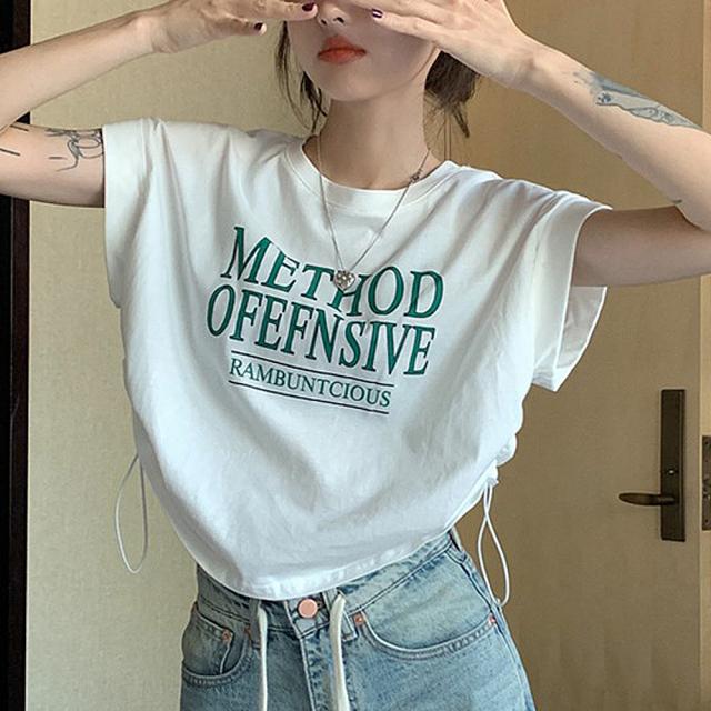 ロゴ Y2K クロップド ショート丈 ドロースト ヴィンテージライク 古着風 ストリート 半袖 Tシャツ