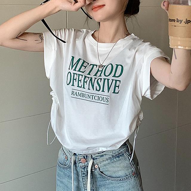 ロゴ Y2K クロップド ショート丈 ドロースト ヴィンテージライク 古着風 ストリート 半袖 Tシャツ