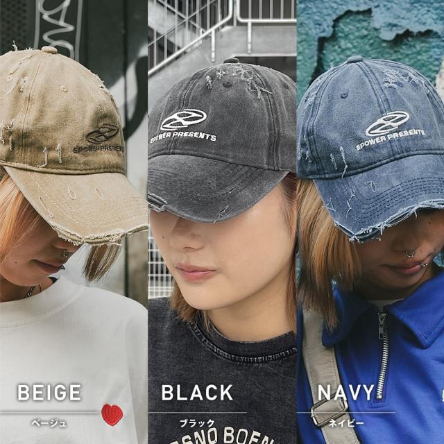 ダメージ 刺繍 ロゴ ベースボール キャップ