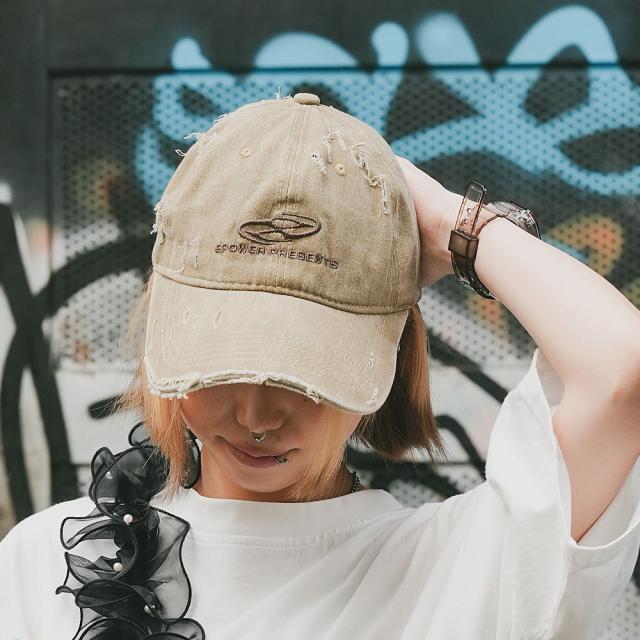 ダメージ 刺繍 ロゴ ベースボール キャップ