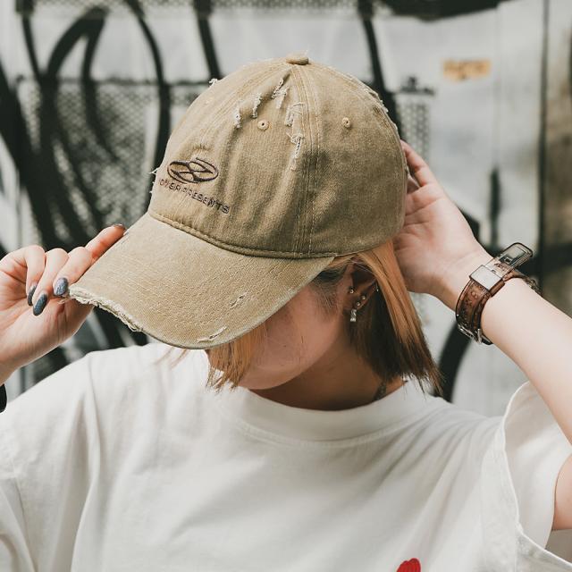 ダメージ 刺繍 ロゴ ベースボール キャップ