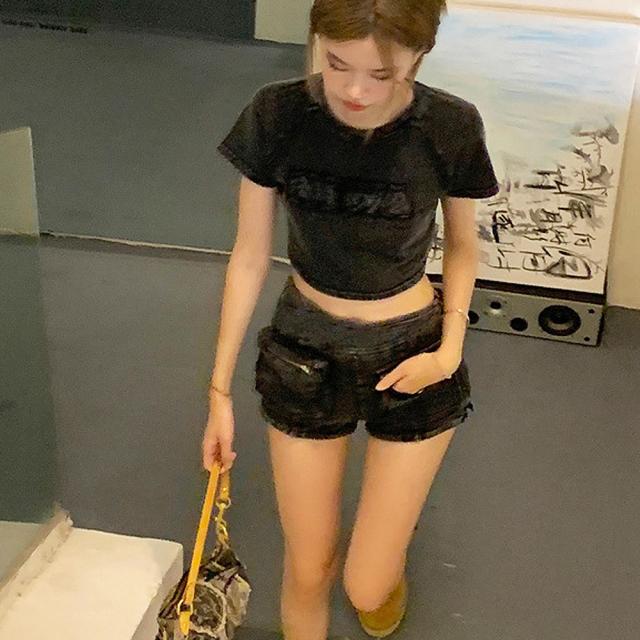 ピグメント ヴィンテージライク 古着風 ロゴ クロップド ショート丈 半袖 Tシャツ