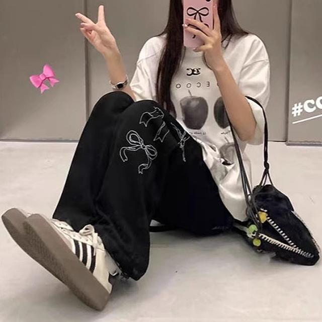 リボン グラフィック プリント スウェットパンツ 