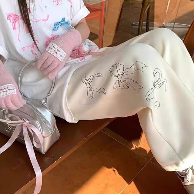 リボン グラフィック プリント スウェットパンツ 