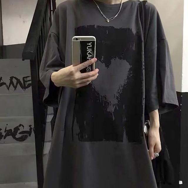 ヴィンテージライク ハート プリント 古着風 半袖 ビッグシルエット Tシャツ