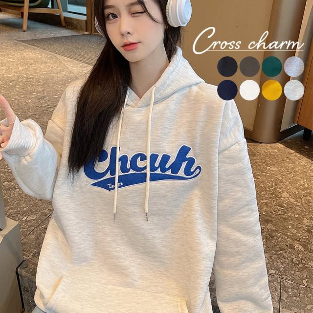 韓国風 ビッグシルエット フード付き カレッジロゴ フーディー パーカー