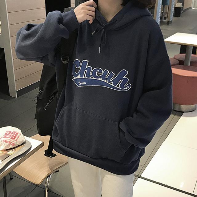 韓国風 ビッグシルエット フード付き カレッジロゴ フーディー パーカー