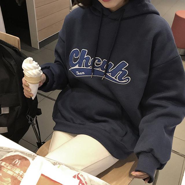 韓国風 ビッグシルエット フード付き カレッジロゴ フーディー パーカー