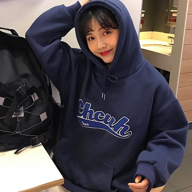 韓国風 ビッグシルエット フード付き カレッジロゴ フーディー パーカー