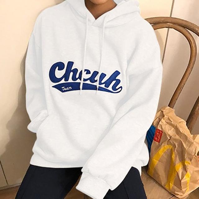 韓国風 ビッグシルエット フード付き カレッジロゴ フーディー パーカー