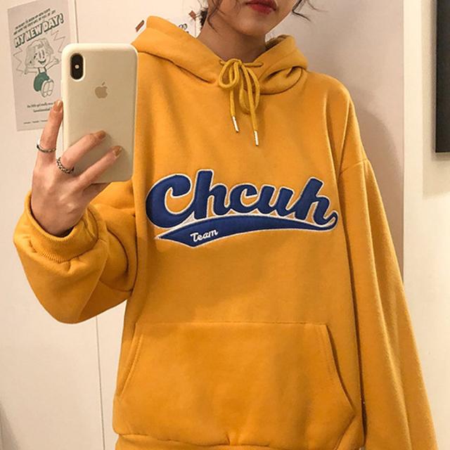 韓国風 ビッグシルエット フード付き カレッジロゴ フーディー パーカー