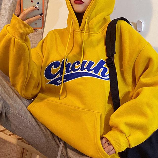 韓国風 ビッグシルエット フード付き カレッジロゴ フーディー パーカー