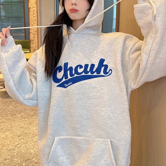 韓国風 ビッグシルエット フード付き カレッジロゴ フーディー パーカー