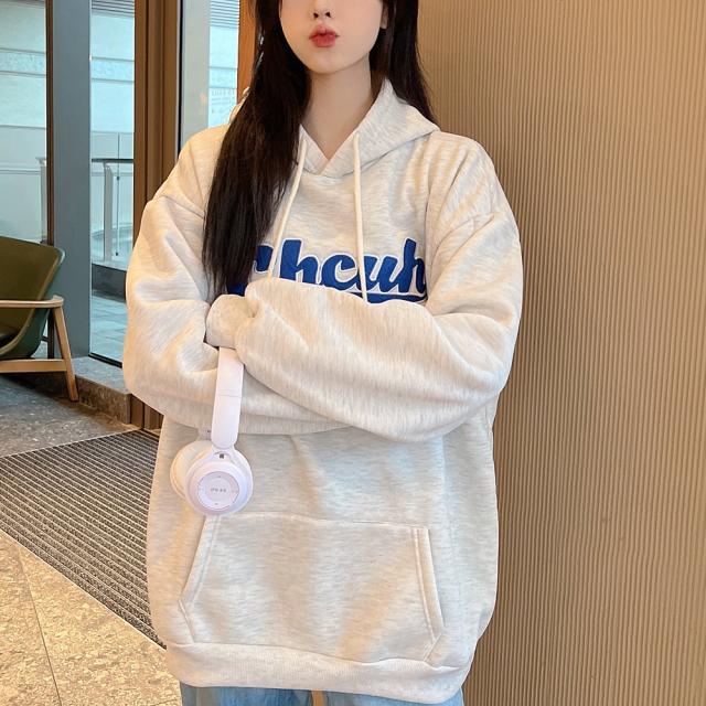 韓国風 ビッグシルエット フード付き カレッジロゴ フーディー パーカー