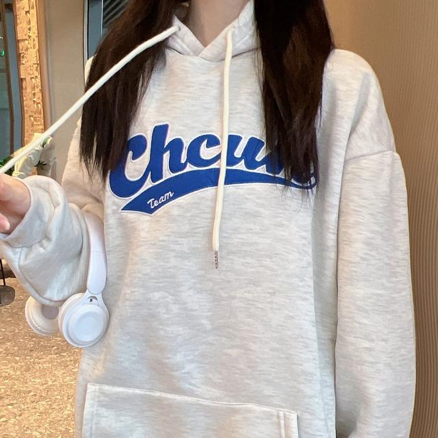 韓国風 ビッグシルエット フード付き カレッジロゴ フーディー パーカー