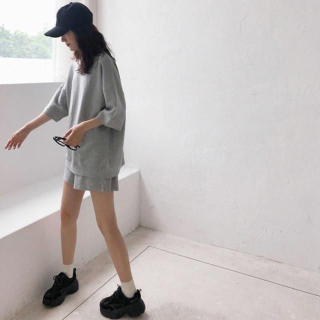 セットアップルームウェア ショートパンツ+トップス上下2点セット