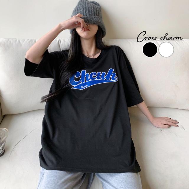 韓国風ビッグシルエット カレッジロゴ Tシャツ