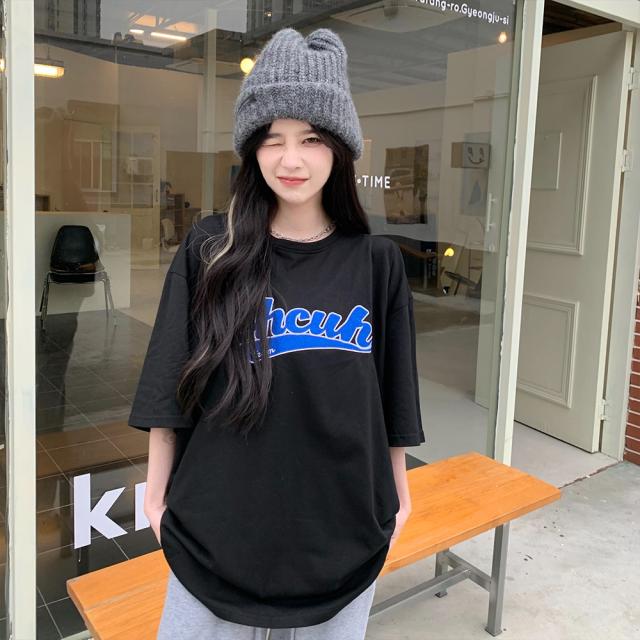 韓国風ビッグシルエット カレッジロゴ Tシャツ