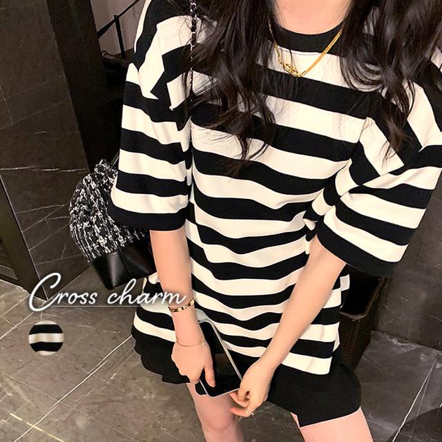 ビッグシルエット オーバー ボーダーTシャツ