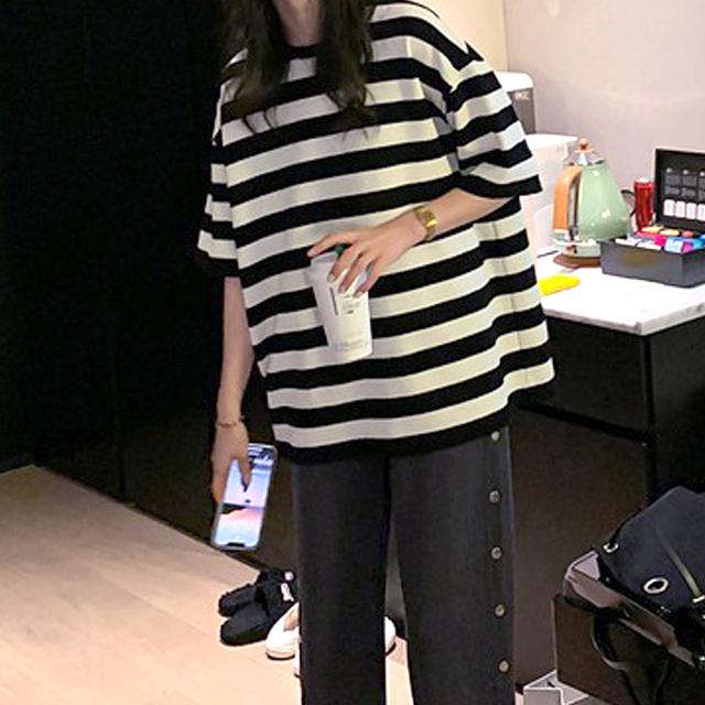 ビッグシルエット オーバー ボーダーTシャツ