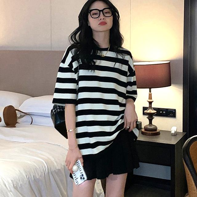 ビッグシルエット オーバー ボーダーTシャツ