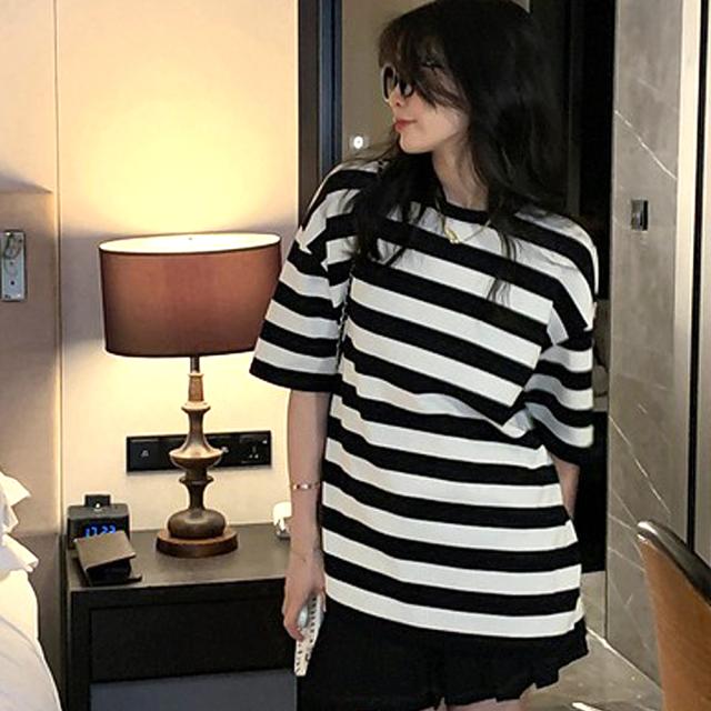 ビッグシルエット オーバー ボーダーTシャツ