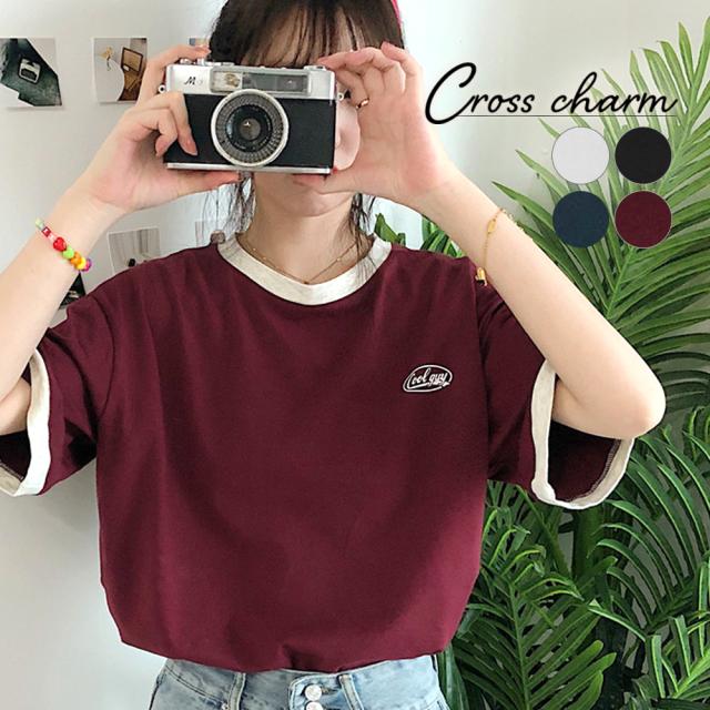 ワンポイントロゴ クルーネック リンガーTシャツ