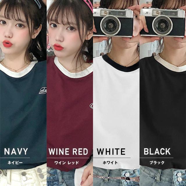 ワンポイントロゴ クルーネック リンガーTシャツ