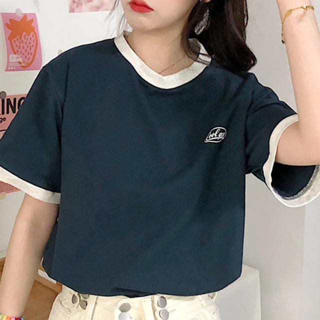 ワンポイントロゴ クルーネック リンガーTシャツ