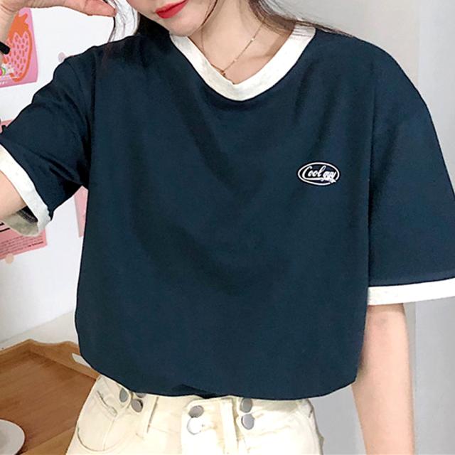 ワンポイントロゴ クルーネック リンガーTシャツ