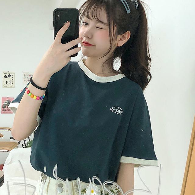 ワンポイントロゴ クルーネック リンガーTシャツ