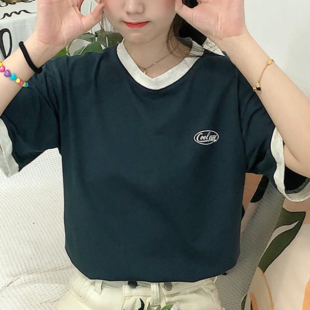 ワンポイントロゴ クルーネック リンガーTシャツ