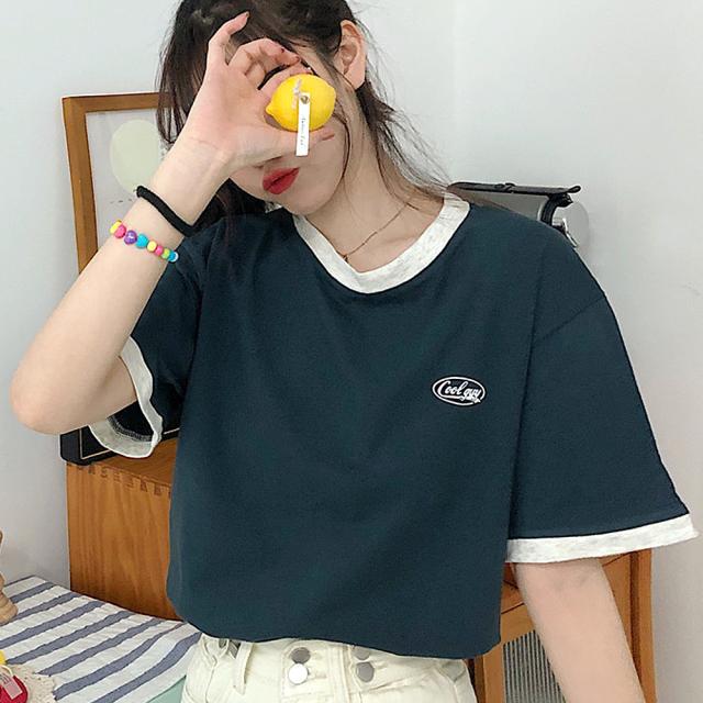 ワンポイントロゴ クルーネック リンガーTシャツ