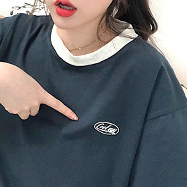 ワンポイントロゴ クルーネック リンガーTシャツ