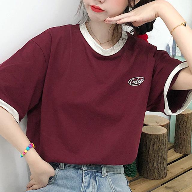 ワンポイントロゴ クルーネック リンガーTシャツ