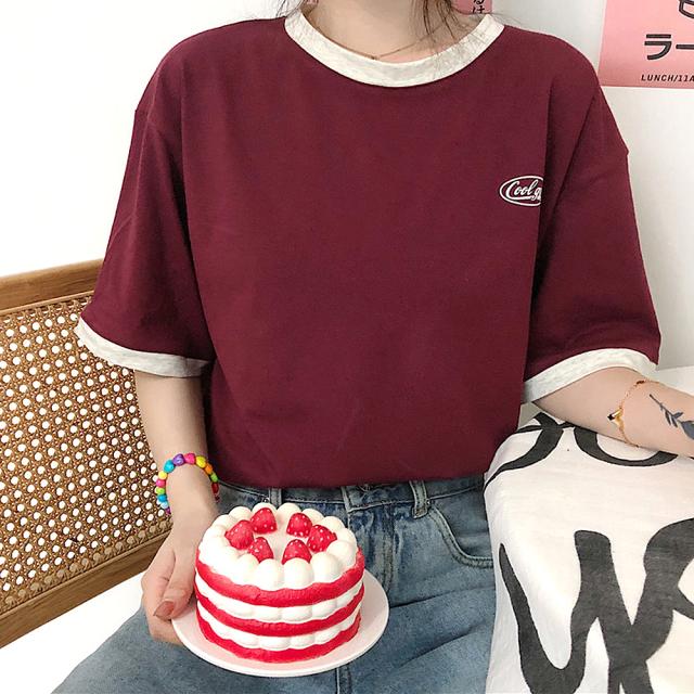 ワンポイントロゴ クルーネック リンガーTシャツ