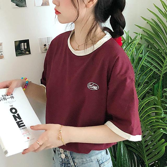ワンポイントロゴ クルーネック リンガーTシャツ