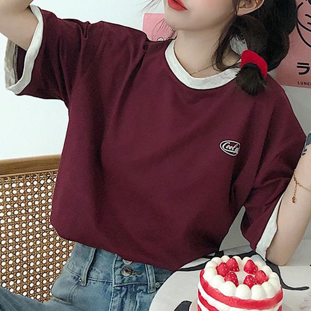 ワンポイントロゴ クルーネック リンガーTシャツ